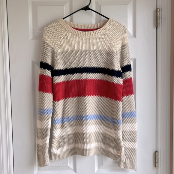 Tommy Hilfiger Sweaters | Tommy Hilfiger Striped Chunky Knit Sweater | Color: Red/Tan | Size: M | Steyelish's Closet